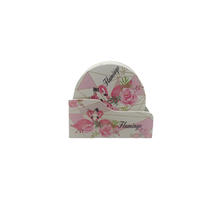 Set 6 suporti rotunzi de pahare din lemn de 10 cm diametru si cutie depozitare, design flamingo roz - casă & stil de viață - accesorii pentru echipamente de bucătărie - accesorii de servire - suporturi pahare - Artynos.ro