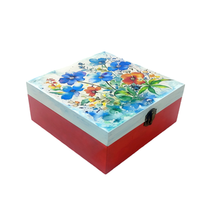 Cutie lemn cu flori de nu ma uita, decorata manual, unicat - casă & stil de viață - materiale de depozitare și sortare - cutie depozitare - Artynos.ro