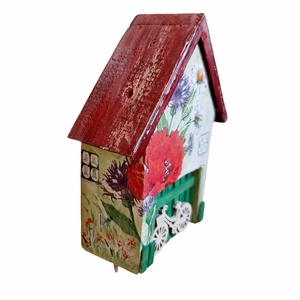 Casuta decorativa/ suport chei Casuta cu maci si bicicleta    - casă & stil de viață - accesorii pentru decorat casa - decorațiuni de pereți, decorațiuni suspendate - suport pentru chei - Artynos.ro