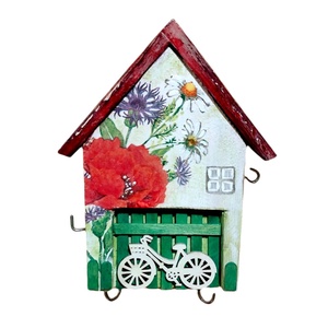 Casuta decorativa/ suport chei Casuta cu maci si bicicleta    - casă & stil de viață - accesorii pentru decorat casa - decorațiuni de pereți, decorațiuni suspendate - suport pentru chei - Artynos.ro