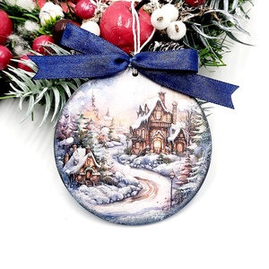 Glob lemn pentru Craciun cu peisaj iarna 25 - accesorii de crăciun - decorațiuni de crăciun de casă - decorațiuni pentru pomul de crăciun - Artynos.ro