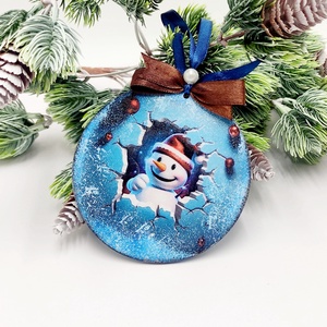 Glob lemn pentru Craciun, snowman break wall Christmas 1 - Artynos.ro