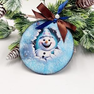 Glob lemn pentru Craciun, snowman break wall Christmas 6, Accesorii de Crăciun, Decorațiuni de Crăciun de casă, Decorațiuni pentru pomul de Crăciun, Decoupage, transfer și tehnici șervețel, Obiecte pictate, ARTYNOS