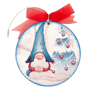 Glob lemn Craciun, gnom batran si brad, Accesorii de Crăciun, Decorațiuni de Crăciun de casă, Decorațiuni pentru pomul de Crăciun, Decoupage, transfer și tehnici șervețel, Obiecte pictate, ARTYNOS