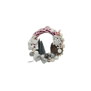 Coronita pe baza de ratan, bufnita si pasare, alb roz, 20 cm - 3038, Accesorii de Crăciun, Decorațiuni de Advent, Coroniță Advent, Împletitură, Aranjament de flori, ARTYNOS