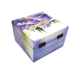 Cutie lemn, casa si lavanda, decorata si vopsita manual, unicat, 4458 - bijuterii - suporturi bijuterii și cutie bijuterii - cutii de bijuterii - Artynos.ro