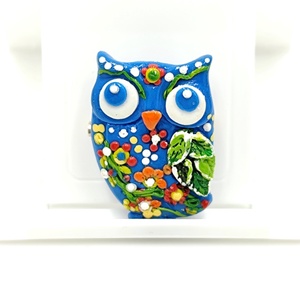 Brosa handmade, bufnita albastra inflorata, 4488, Bijuterii, Broșă, insigne, Insigne, Lucrare cu argilă, Plastilină, ARTYNOS