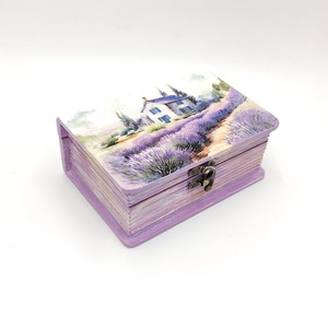 Cutie lemn tip carte, unicat, casa in lanul de lavanda, 4492 - bijuterii - suporturi bijuterii și cutie bijuterii - cutii de bijuterii - Artynos.ro