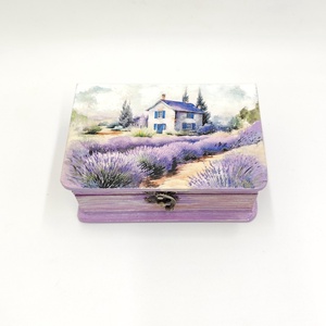 Cutie lemn tip carte, unicat, casa in lanul de lavanda, 4492 - bijuterii - suporturi bijuterii și cutie bijuterii - cutii de bijuterii - Artynos.ro