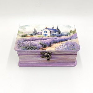 Cutie lemn tip carte, unicat, casa in lanul de lavanda, 4492 - bijuterii - suporturi bijuterii și cutie bijuterii - cutii de bijuterii - Artynos.ro