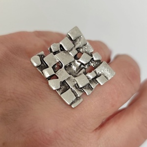 Inel reglabil din zamac, model cu patrate, Inz076 - Artynos.ro