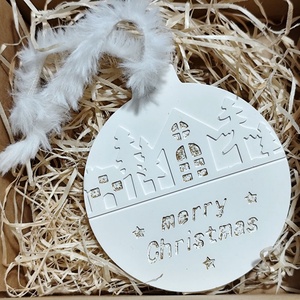 Decoratiune ceramica rotunda pentru Craciun, 4549, Craciun, Decoratiuni de Craciun de casa, Globuri de Craciun, Ceramica, Turnare in gips, ARTYNOS