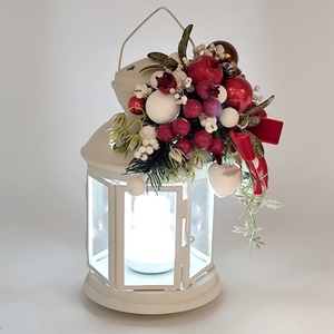 Felinar de Craciun cu globuri si crengute brad, 4552 - crăciun - decorațiuni de crăciun de casă - decor pentru masă de crăciun - Artynos.ro