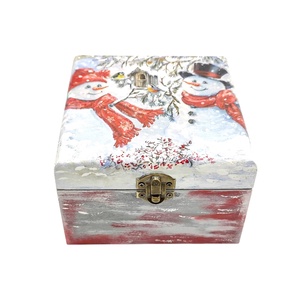 Cutie lemn decor Craciun cu oameni de zapada, 4555 - Artynos.ro