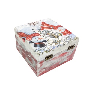 Cutie lemn decor Craciun cu oameni de zapada, 4555 - casă & stil de viață - materiale de depozitare și sortare - cutie depozitare - Artynos.ro