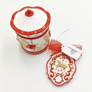 Set decorativ de Craciun pictat manual, carusel rosu alb auriu, 4557 - Artynos.ro