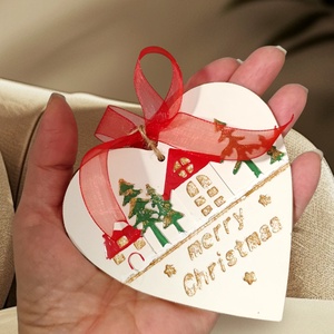 Set 3 decoratiuni ceramice pictate manual, 4558 - crăciun - decorațiuni de crăciun de casă - decor pentru masă de crăciun - Artynos.ro