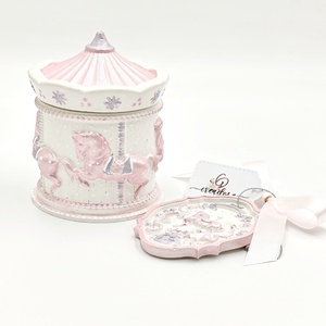 Set decorativ de Craciun pictat manual, carusel alb roz perlat, 4559 - crăciun - decorațiuni de crăciun de casă - decor pentru masă de crăciun - Artynos.ro