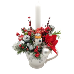 Aranjament cu lumanare si omulet de zapada in ceasca, 4562 - Artynos.ro