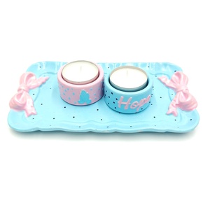 Set decorativ bleu, tavita cu fundite si lumanarele, 4569, Casa & Stil de viata, Seturi de cadou, Obiecte pictate, Turnare in gips, ARTYNOS