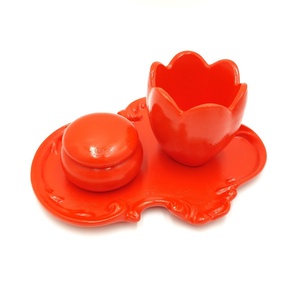 Set decorativ rosu cu recipient tip macaron si suport lalea 4578, Casa & Stil de viata, Seturi de cadou, Obiecte pictate, Turnare in gips, ARTYNOS