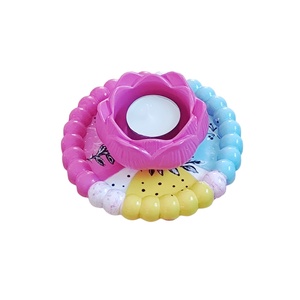 Set decorativ unicat bleu galben roz, tava rotunda si suport lotus 4615, Casa & Stil de viata, Decoratiuni de casa, Decoratiuni de masa si rafturi, Decoratiuni de masa, Ceramica, Obiecte pictate, ARTYNOS