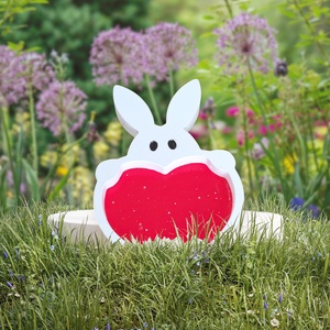 Platou decorativ iepuras cu inimioara rosie 4616 - decor de sărbători - decorațiuni de paște - coș de ouă - Artynos.ro