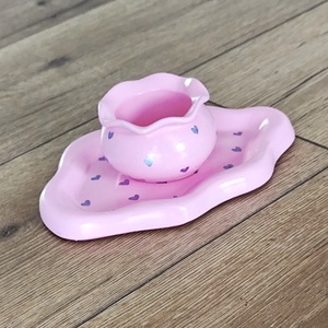 Set decorativ roz pastel cu inimioare mov, pictat manual 4620 - casă & stil de viață - decorațiuni de casă - decorațiuni de masă și rafturi - decorațiuni de masă - Artynos.ro