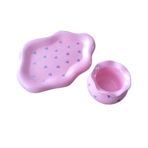 Set decorativ roz pastel cu inimioare mov, pictat manual 4620 - casă & stil de viață - decorațiuni de casă - decorațiuni de masă și rafturi - decorațiuni de masă - Artynos.ro