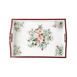 Tava decorativa din lemn cu model floral, 35 x 25 cm, 4626 - casă & stil de viață - echipamente de bucătărie - accesorii de servire - tăvițe - Artynos.ro