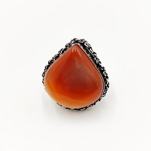 Inel metalic argintiu antichizat cu agat maro 4641 - bijuterii - inele - inele cu pietre semiprețioase - Artynos.ro