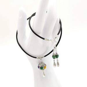 Set colier pandantiv multicolor si cercei cu jasp verde, 4668  - bijuterii - seturi de bijuterii - Artynos.ro