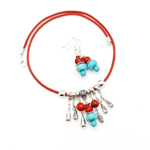 Set handmade colier si cercei, Poveste in turcoaz si coral, 4669 - Artynos.ro