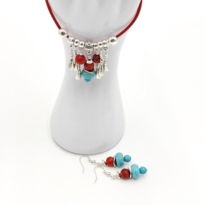 Set handmade colier si cercei, Poveste in turcoaz si coral, 4669 - bijuterii - seturi de bijuterii - Artynos.ro