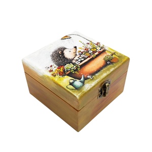 Cutie decorativa din lemn, Baia ariciului vesel, 4670 - bijuterii - suporturi și cutii de bijuterii - cutii de bijuterii - Artynos.ro