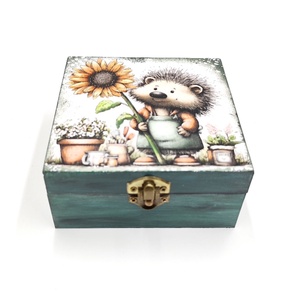 Cutie decorativa din lemn, Arici cu floarea- soarelui, 4671 - Artynos.ro