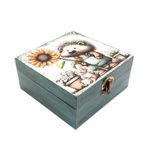 Cutie decorativa din lemn, Arici cu floarea- soarelui, 4671 - bijuterii - suporturi și cutii de bijuterii - cutii de bijuterii - Artynos.ro