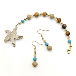 Set handmade unicat, bratara si cercei cu agat fosil si jasp, 4705 - bijuterii - seturi de bijuterii - Artynos.ro