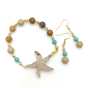 Set handmade unicat, bratara si cercei cu agat fosil si jasp, 4705 - Artynos.ro