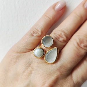 Set inel si cercei cu perla naturala si agate fatetate gri, 4710 - bijuterii - seturi de bijuterii - Artynos.ro