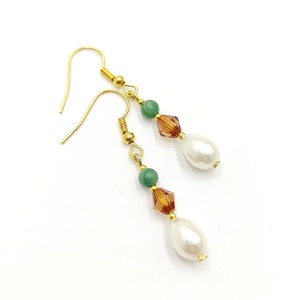 Set inel si cercei cu perla naturala si agate fatetate maro si verde, 4711 - bijuterii - seturi de bijuterii - Artynos.ro