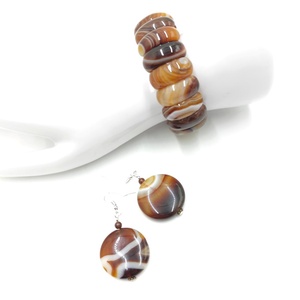 Set bratara si cercei cu agat natural in nuante caramel si ciocolatiu, 4713 - bijuterii - seturi de bijuterii - Artynos.ro