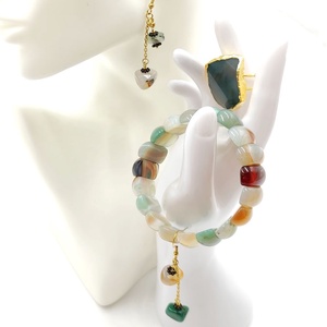 Set unicat cu agate naturale verde salvie si miere, 4718 - bijuterii - seturi de bijuterii - Artynos.ro