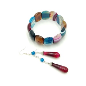 Set unicat cu agate naturale, festival de culori, 4721 - bijuterii - seturi de bijuterii - Artynos.ro