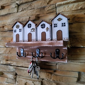 Suportde chei de perete din lemn cu casute, Casa & Stil de viata, Accesorii pentru decorat casa, Decoratiuni de pereti, decoratiuni suspendate, Suport pentru chei, Prelucrarea lemnului, ARTYNOS