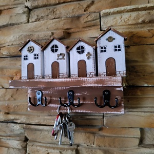 Suportde chei de perete din lemn cu casute - casă & stil de viață - accesorii pentru decorat casa - decorațiuni de pereți, decorațiuni suspendate - suport pentru chei - Artynos.ro
