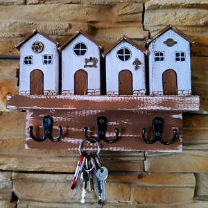 Suportde chei de perete din lemn cu casute - casă & stil de viață - accesorii pentru decorat casa - decorațiuni de pereți, decorațiuni suspendate - suport pentru chei - Artynos.ro