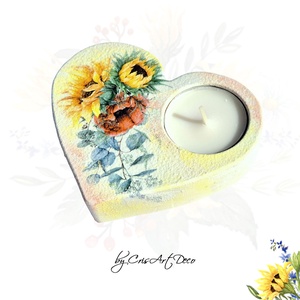 Suport decorativ pentru lumanare - buchet floarea soarelui si maci 114047 - Artynos.ro
