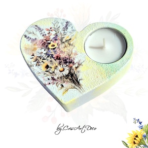 Suport decorativ pentru lumanare - buchet flori de camp 114401, Casă & Stil de viață, Lumânări, parfumuri, arome, Suport lumânări, Decoupage, transfer și tehnici șervețel, Pictură, ARTYNOS