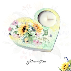 Suport decorativ pentru lumanare - buchet floarea soarelui si flori de camp 114905 - Artynos.ro